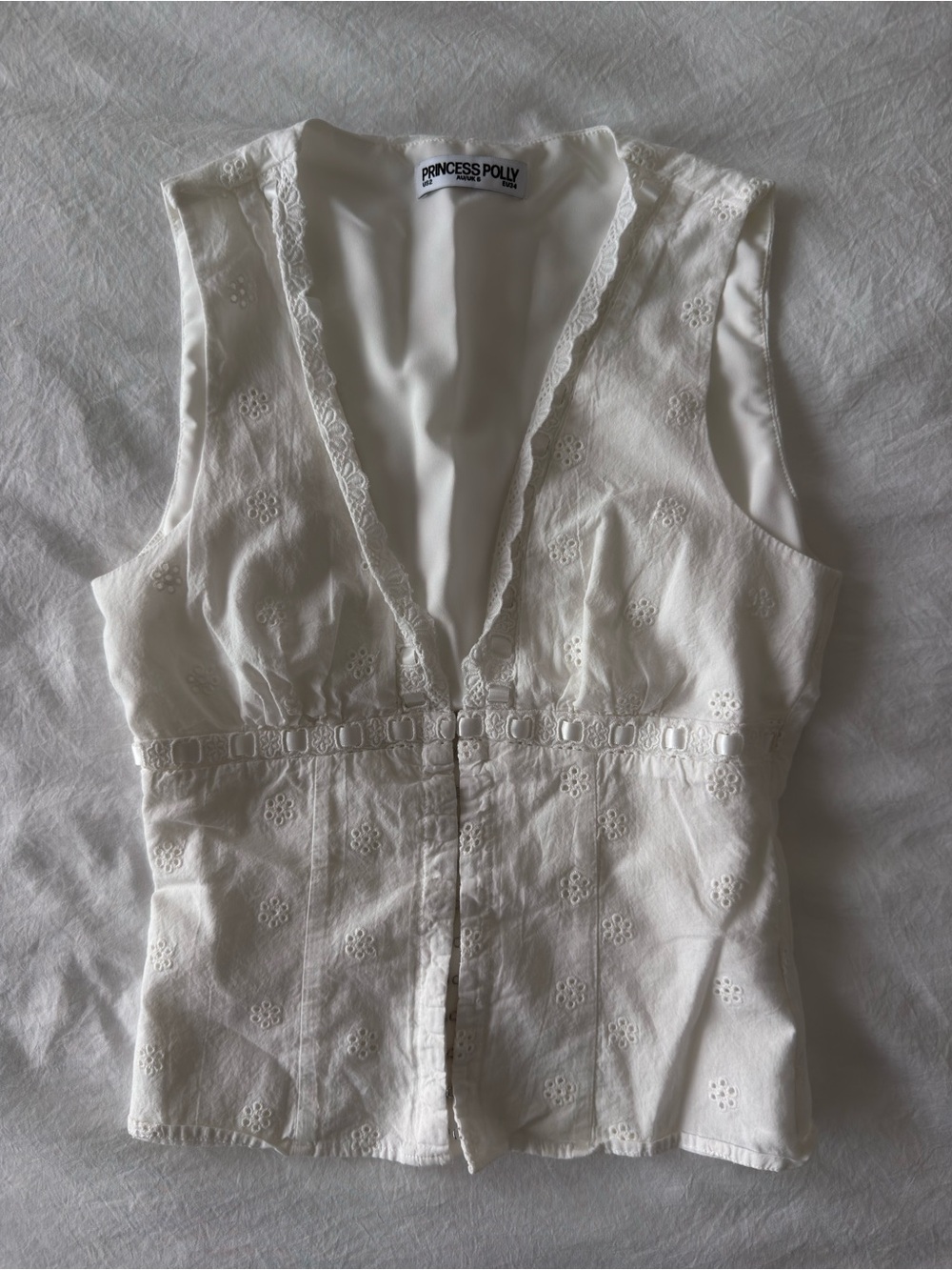 Princess Polly Speechless Sleeveless Lace Trim Top White